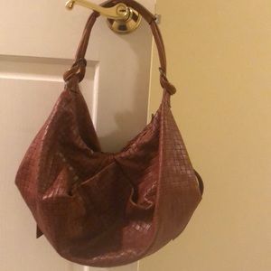 Woven leather camel color purse
